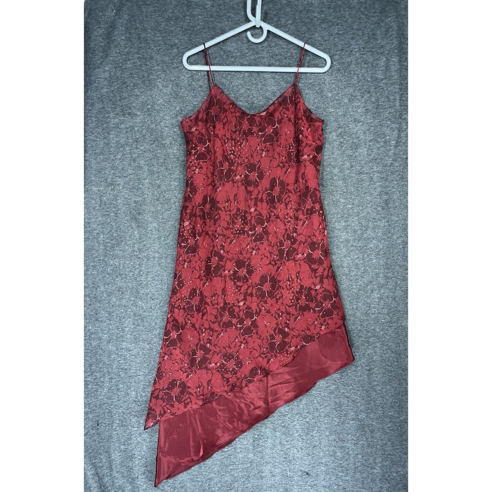 Vintage Positive Attitude Midi Dress Size 12 Red Floral Asymmetrical Whimsigoth